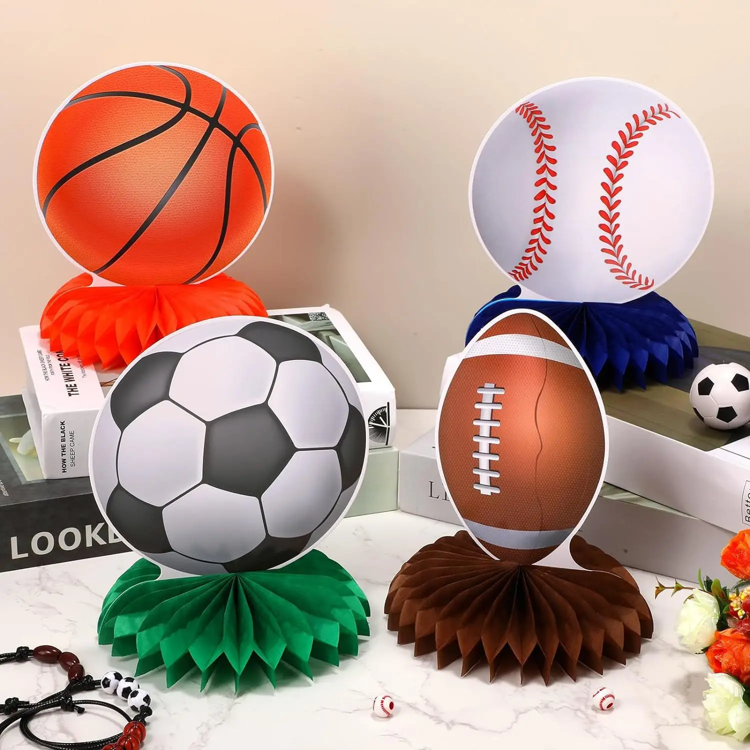 Sports themed birthday party, football, rugby, honeycomb ornaments, basketball, baseball, birthday party decoration
Sports themed birthday party, football, rugby, honeycomb ornaments, basketball, baseball, birthday party decoration