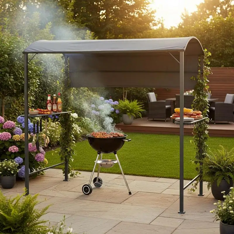 2.2 x 1.4m BBQ Shelter, Outdoor Grill Gazebo Canopy with Shelves, Hanging Hooks, and Metal Frame, for Garden Patio Backyard
2.2 x 1.4m BBQ Shelter, Outdoor Grill Gazebo Canopy with Shelves, Hanging Hooks, and Metal Frame, for Garden Patio Backyard