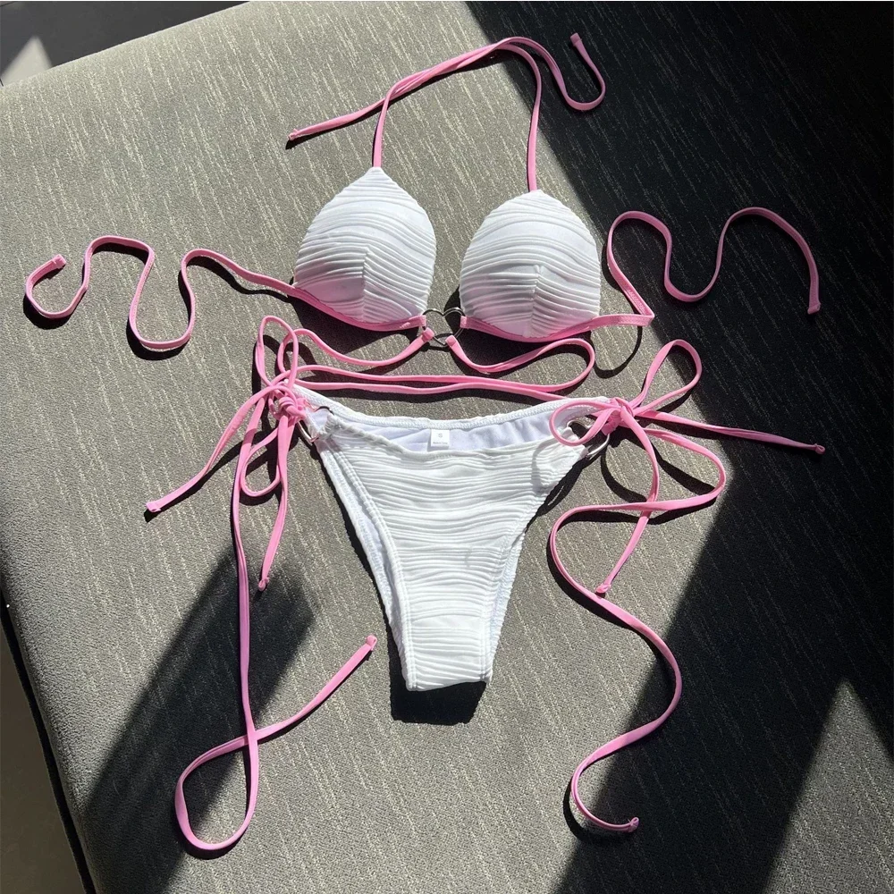 2024 Solid Color 2-piece Swimsuit Women Triangle Cup Bikini Lace-up Backless Bathing Suit Summer Low Waist Thong Beach Swimwear
2024 Solid Color 2-piece Swimsuit Women Triangle Cup Bikini Lace-up Backless Bathing Suit Summer Low Waist Thong Beach Swimwear