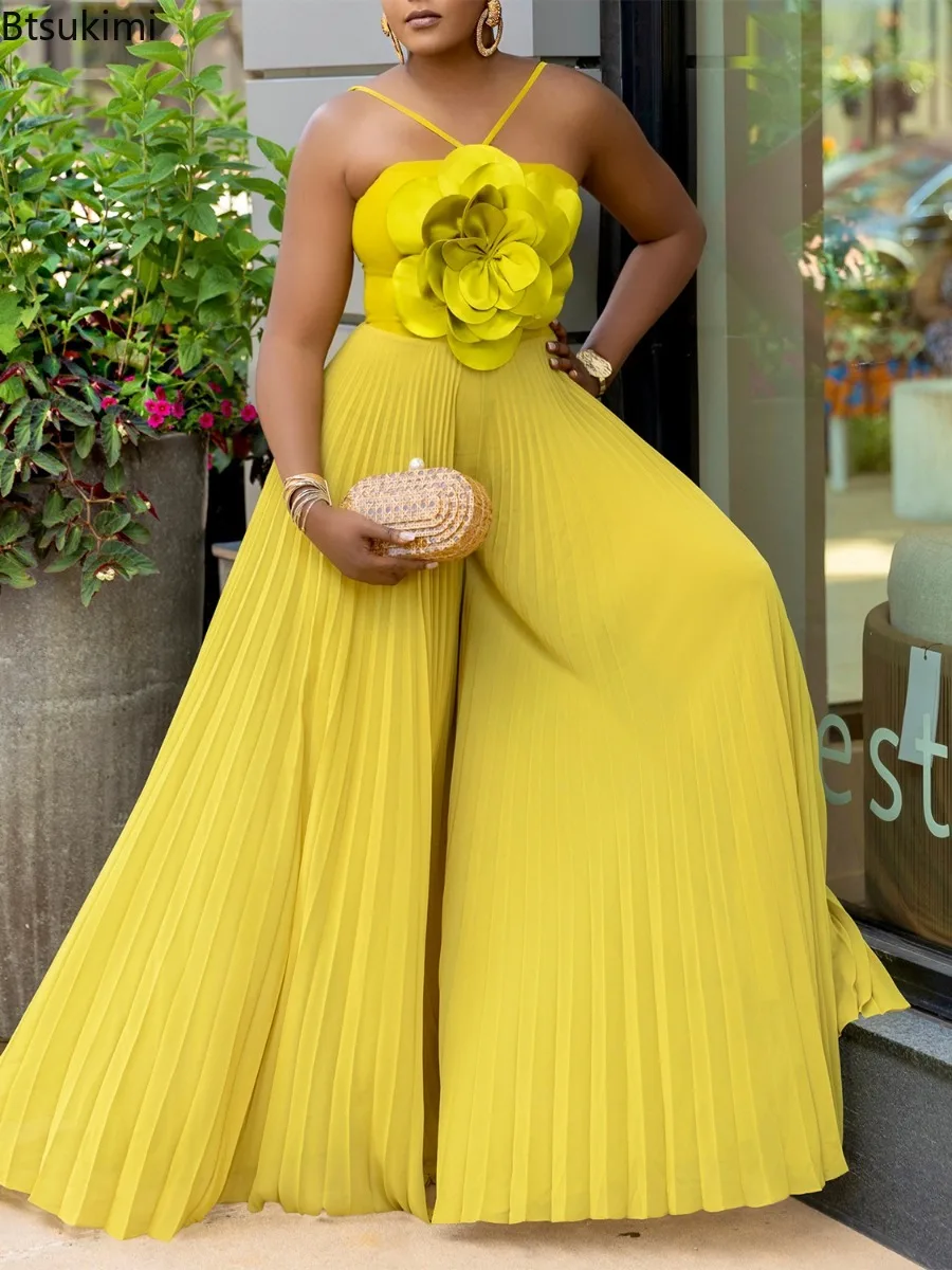 2025 Women's Summer Wide Leg Jumpsuit Vacation Halter Collar 3D Pleated Chiffon Pleated Solid Spaghetti Straps Elegant Jumpsuit
2025 Women's Summer Wide Leg Jumpsuit Vacation Halter Collar 3D Pleated Chiffon Pleated Solid Spaghetti Straps Elegant Jumpsuit
