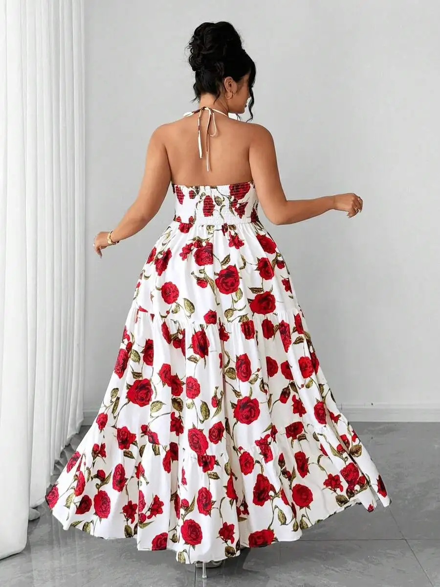 Shirred Crisscross Strap Floral Print Waist Cinched Tiered A-Line Maxi Dress Backless Sleeveless Rose Pattern Long Dress
Shirred Crisscross Strap Floral Print Waist Cinched Tiered A-Line Maxi Dress Backless Sleeveless Rose Pattern Long Dress