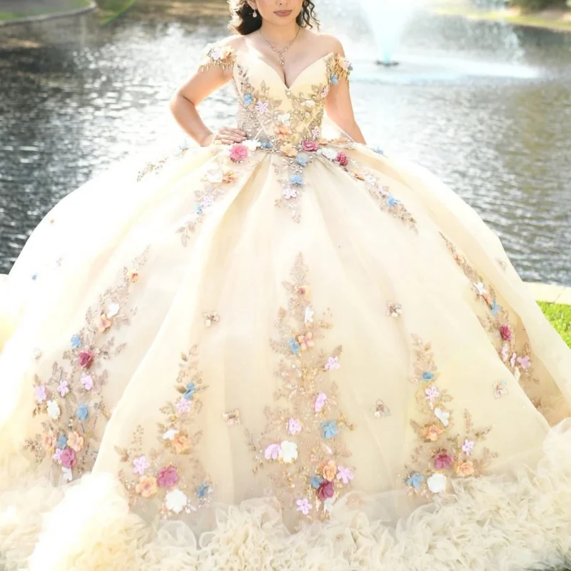 Yellow Princess Quinceanera Dresses Appliqued Flower Beads Tull Tiered Sweet 16 Dress Off Shoulder Ball Gown Vestidos 15 De Anos
Yellow Princess Quinceanera Dresses Appliqued Flower Beads Tull Tiered Sweet 16 Dress Off Shoulder Ball Gown Vestidos 15 De Anos