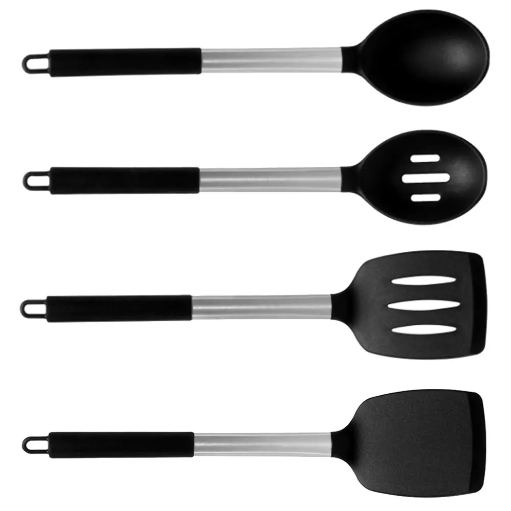 4 Piece Cooking Utensils Set Black Stainless Steel H Silicone Tools Non Stick Kitchen Gadgets Reusable Spoon Ladle
4 Piece Cooking Utensils Set Black Stainless Steel H Silicone Tools Non Stick Kitchen Gadgets Reusable Spoon Ladle