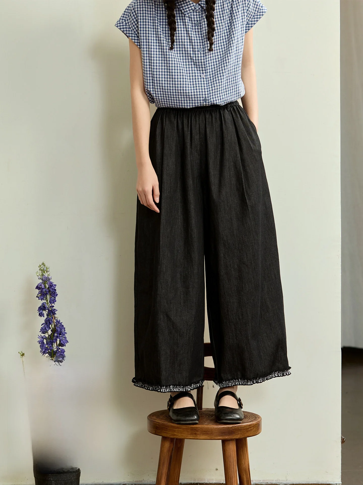 Original Retro Cotton Denim Pants Women's Summer Elastic Waist Wide Leg Straight Cut Patchwork Trimming Nine Points Jeans
Original Retro Cotton Denim Pants Women's Summer Elastic Waist Wide Leg Straight Cut Patchwork Trimming Nine Points Jeans