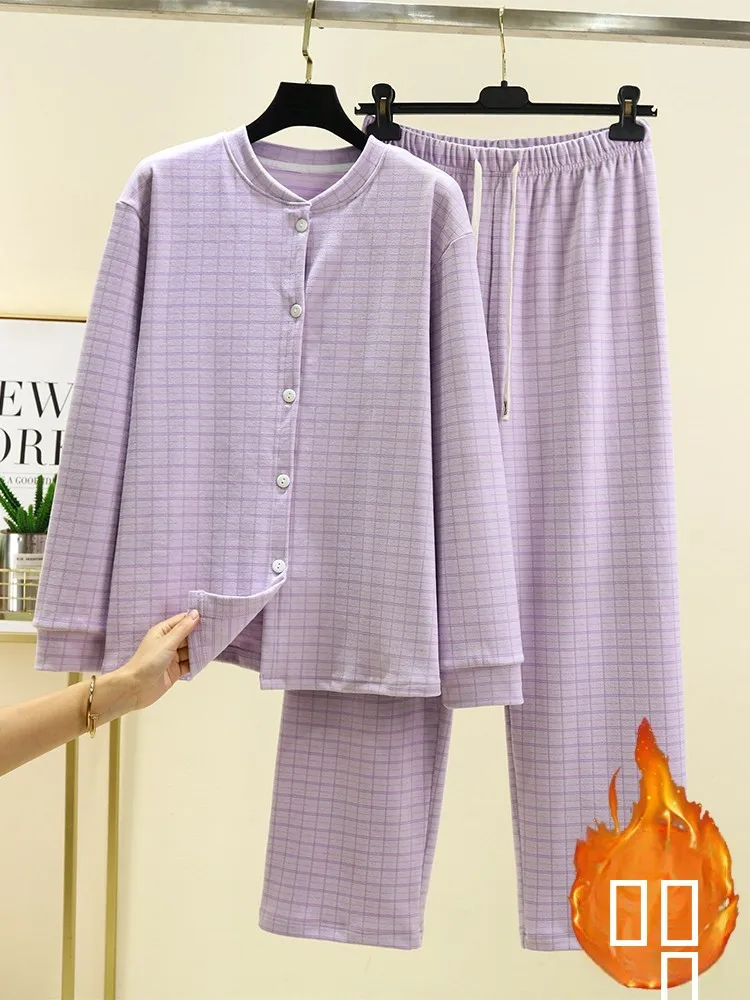 Thiened Fce Pajama Set Women's Autumn Winter Home Clothes Two-Piece Set Double-Sided Brued Cardigan Warm Spwear
Thiened Fce Pajama Set Women's Autumn Winter Home Clothes Two-Piece Set Double-Sided Brued Cardigan Warm Spwear