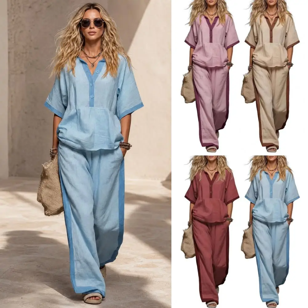 Stylish Women Cotton Linen 2Piece Set VNeck Loose Top Pants Elastic Waist Wide Leg Trousers Casual Home Office Travel
Stylish Women Cotton Linen 2Piece Set VNeck Loose Top Pants Elastic Waist Wide Leg Trousers Casual Home Office Travel