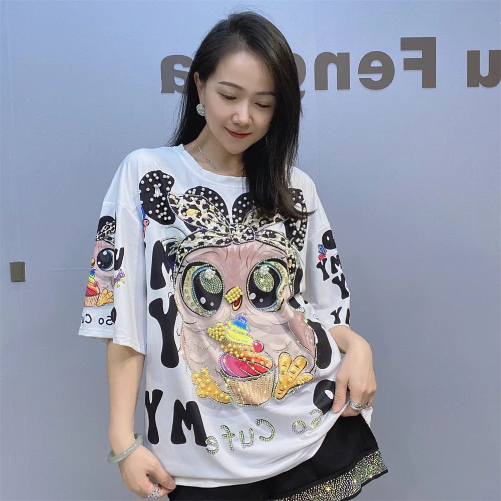 2025 New Summer Loose Women Tshirts Hot Drilling Cartoon Printed O-neck Pullover Top All-match Half Sleeve Casual Basic T-shirt
2025 New Summer Loose Women Tshirts Hot Drilling Cartoon Printed O-neck Pullover Top All-match Half Sleeve Casual Basic T-shirt