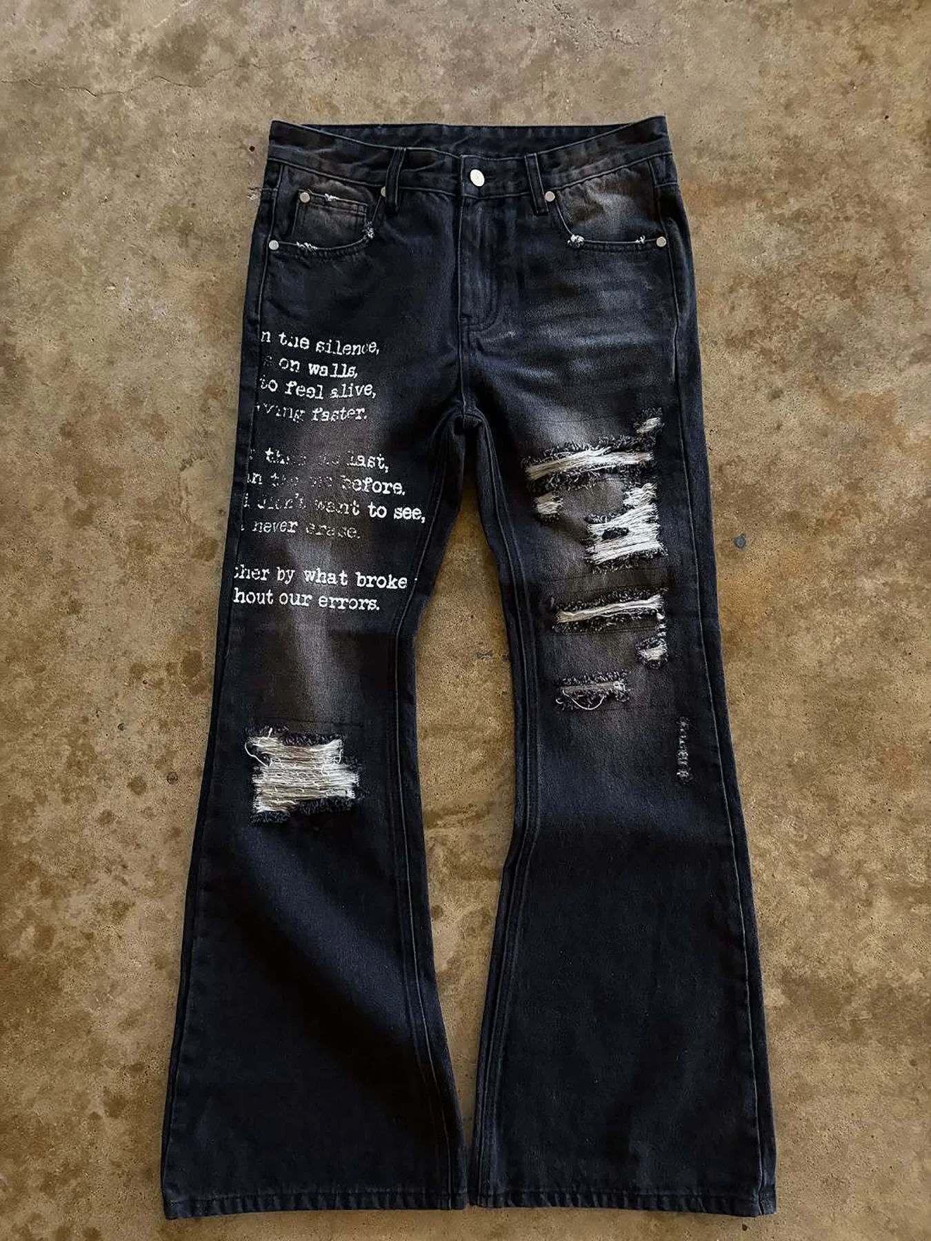 New distressed jeans with letter print retro high street y2k washed and distressed micro flared pants
New distressed jeans with letter print retro high street y2k washed and distressed micro flared pants