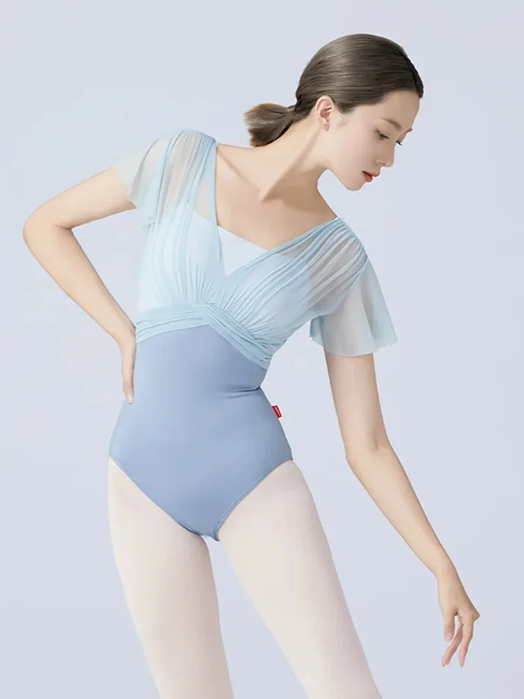 Mesh Patchwork V-Neck Ruched Short Sleeve Backless Slim Ballet Dance Romper for Women Stage Performance Bodysuit
Mesh Patchwork V-Neck Ruched Short Sleeve Backless Slim Ballet Dance Romper for Women Stage Performance Bodysuit