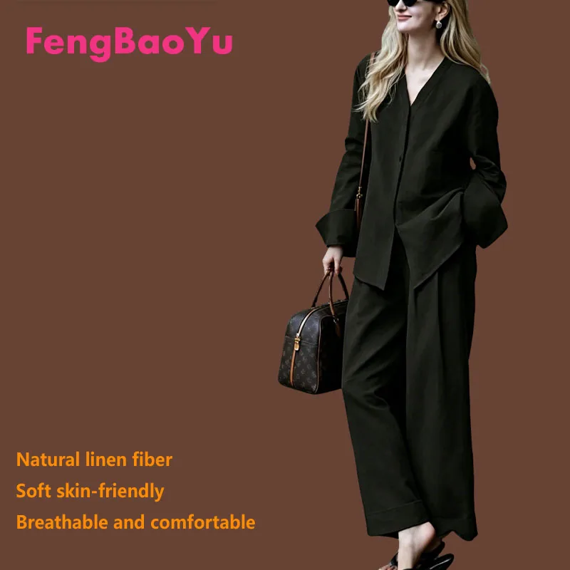 Fengbaoyu 100% Natural Linen Women's Blouse Wide Leg Pants Set Stylish Fashionable Women's Loose-Fitting Comfortable Clothing
Fengbaoyu 100% Natural Linen Women's Blouse Wide Leg Pants Set Stylish Fashionable Women's Loose-Fitting Comfortable Clothing