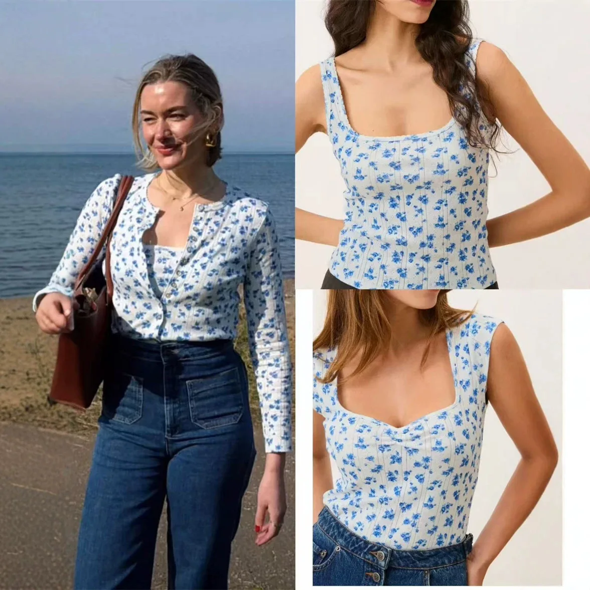Spring Summer New Floral Knitted Cardigan Heart Collar Slim Fit T-Shirt Strap Top Korean Style Cotton Casual Wear
Spring Summer New Floral Knitted Cardigan Heart Collar Slim Fit T-Shirt Strap Top Korean Style Cotton Casual Wear