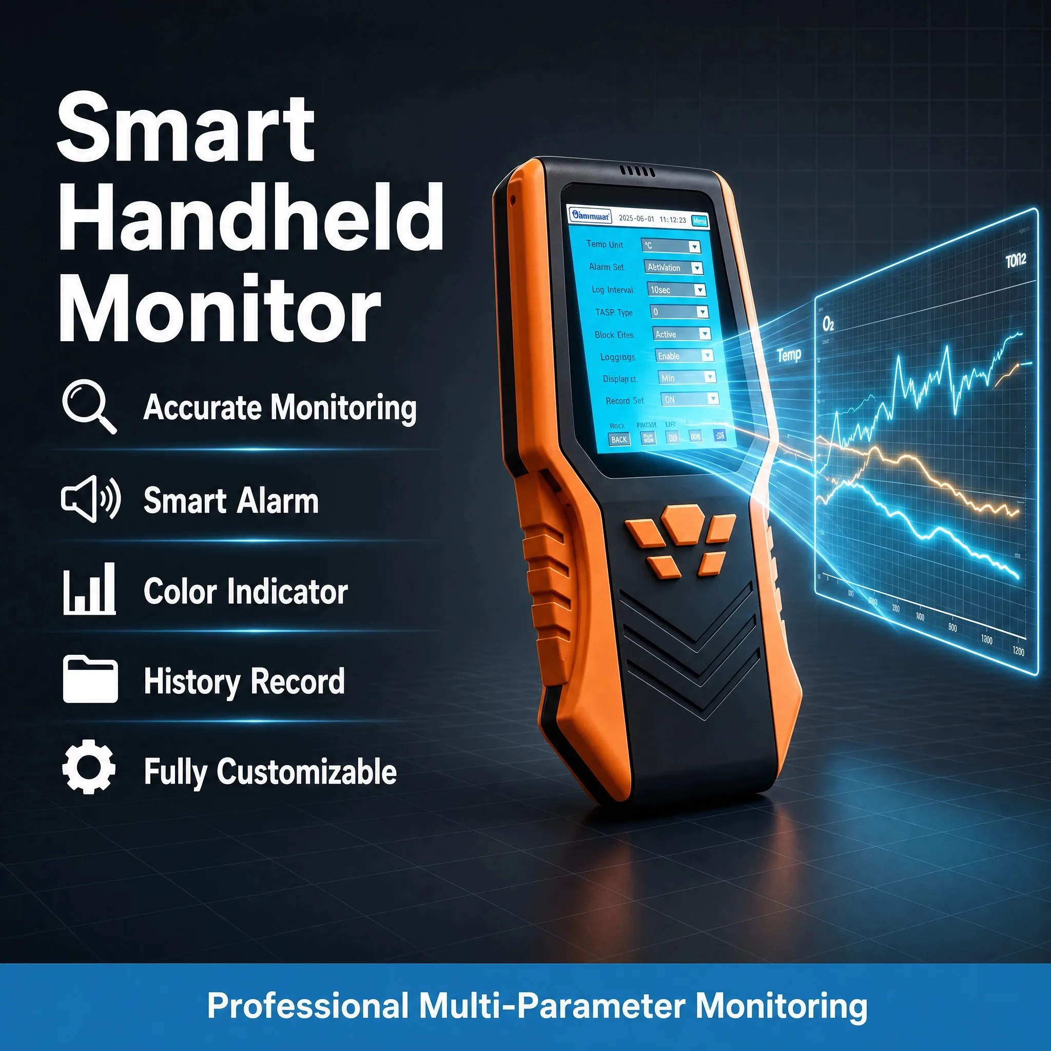 Oxygen Detector Air Quality Monitor 0-30%Vol O2 Temperature Humidity Tester Sound Alarm Rechargeable for Home Industrial Use