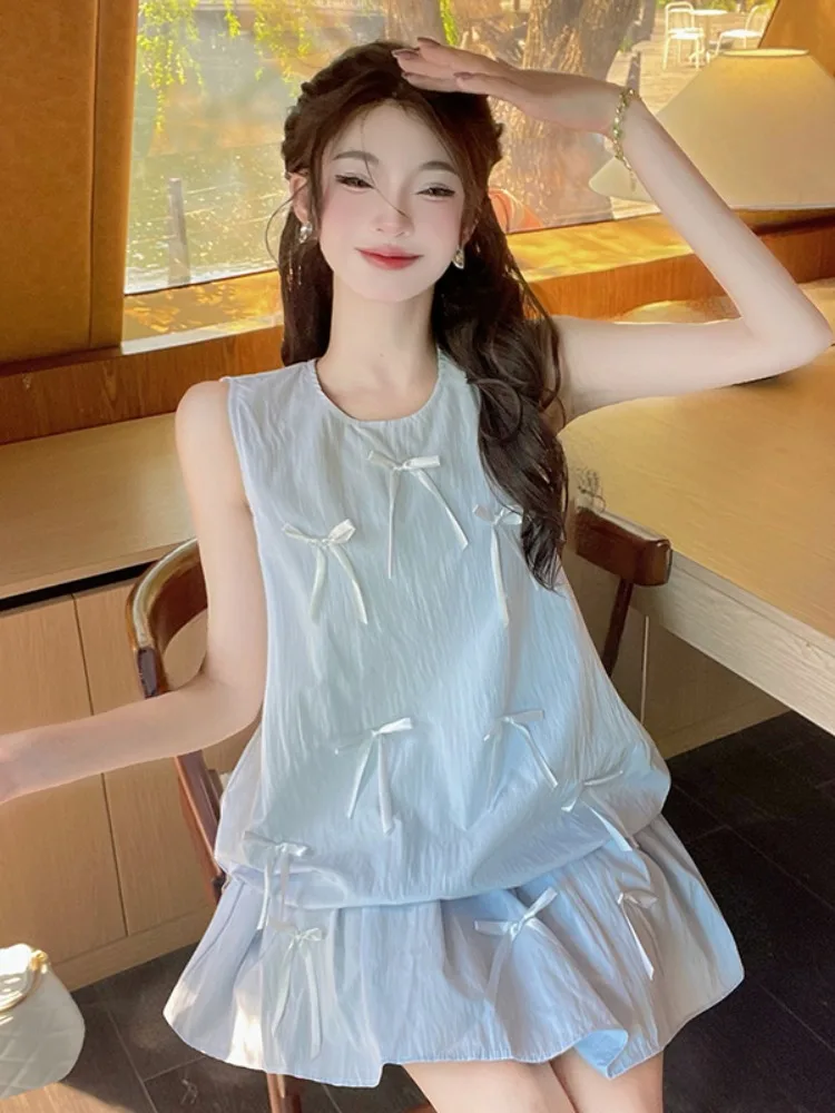 Summer Sweet Loose Versatile Girl's Knot Vest Flower Bud Top Fashion Short Skirt Two-Piece Set Chic Sleeveless roun...
Summer Sweet Loose Versatile Girl's Knot Vest Flower Bud Top Fashion Short Skirt Two-Piece Set Chic Sleeveless roun...