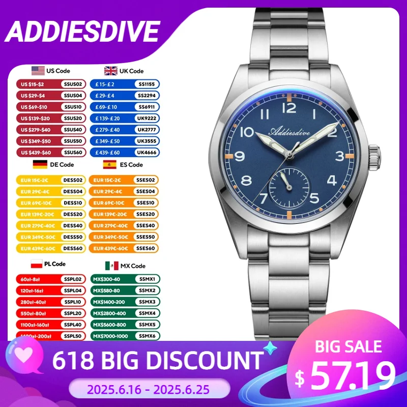 ADDIESDIVE 36mm Quartz Wristwatch VH60 Movement Super Luminous AD2099 Men's Watch AR Coated Waterproof Watches NEW Reloj Hombre
ADDIESDIVE 36mm Quartz Wristwatch VH60 Movement Super Luminous AD2099 Men's Watch AR Coated Waterproof Watches NEW Reloj Hombre