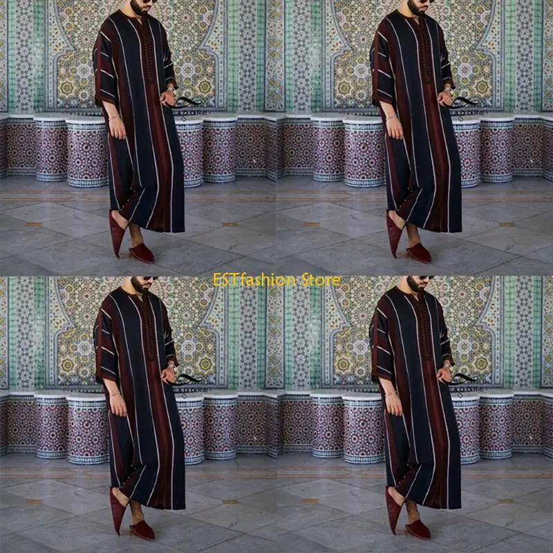 Y5GC Men's Long Dress Fashion Ethnic Striped Dubai Gown Shirt for Evening Party
Y5GC Men's Long Dress Fashion Ethnic Striped Dubai Gown Shirt for Evening Party