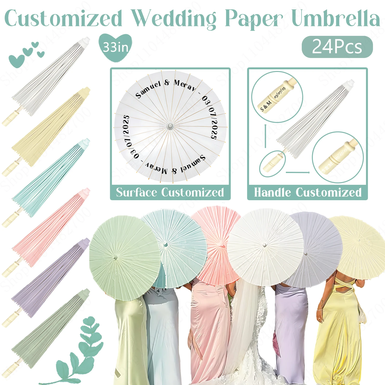 24Pcs 33inch Customized Wedding Paper Umbrellas Colorful Paper Parasol Umbrellas Wedding Party Favor for Guests Wedding Gift
24Pcs 33inch Customized Wedding Paper Umbrellas Colorful Paper Parasol Umbrellas Wedding Party Favor for Guests Wedding Gift