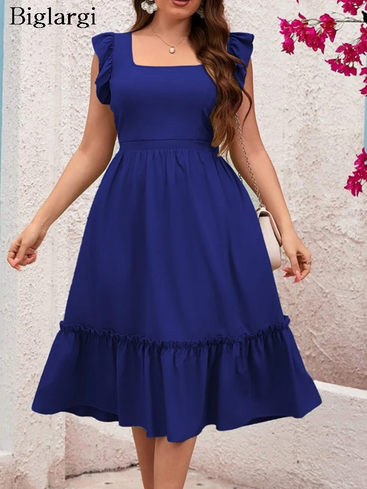Plus Size Summer Ruffle Sleeveless Dress Women Square Collar Fashion Slim Waist Ladies Dresses Loose Casual Pleated Woman Dress
Plus Size Summer Ruffle Sleeveless Dress Women Square Collar Fashion Slim Waist Ladies Dresses Loose Casual Pleated Woman Dress