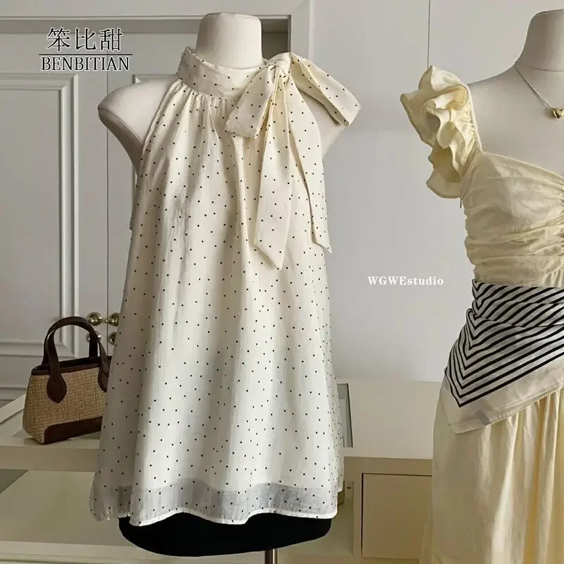 Gagaok French Style Blouse Women Lace Up Bow Hanging Neck Sleeveless Shirt 2025 Summer Polka Dot Ladies Top Sweet Clothes
Gagaok French Style Blouse Women Lace Up Bow Hanging Neck Sleeveless Shirt 2025 Summer Polka Dot Ladies Top Sweet Clothes