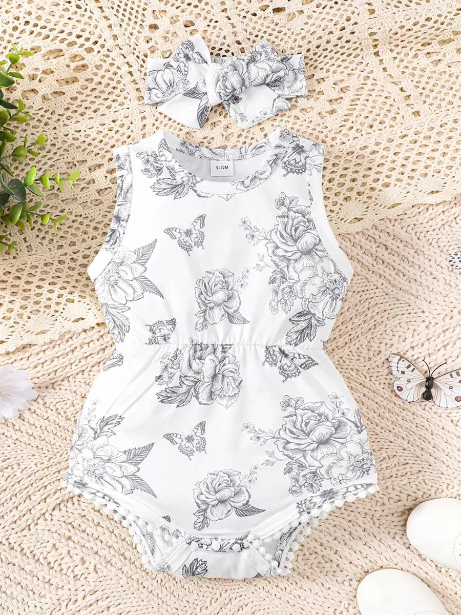 Newborn Cute Baby Girl Sketch Butterfly Flower Bodysuit And Headband Suitable for Summer Bodysuit for Girls Aged 0-2 Years
Newborn Cute Baby Girl Sketch Butterfly Flower Bodysuit And Headband Suitable for Summer Bodysuit for Girls Aged 0-2 Years