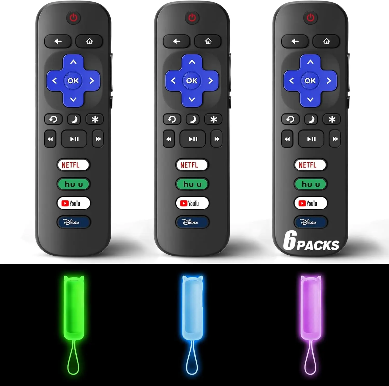 (Pack of 3) Replacement Remote Only for Roku TV with Soft Protective Cover (Glow in The Dark), Compatible for TCL Roku/Hisense R
(Pack of 3) Replacement Remote Only for Roku TV with Soft Protective Cover (Glow in The Dark), Compatible for TCL Roku/Hisense R