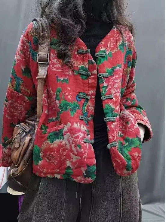 Thickened Warm Cotton Jacket Autumn Winter Vintage Ethnic Flower Pattern Buttoned Cotton Coat Ladylike Loose Fit Long Sleeve
Thickened Warm Cotton Jacket Autumn Winter Vintage Ethnic Flower Pattern Buttoned Cotton Coat Ladylike Loose Fit Long Sleeve