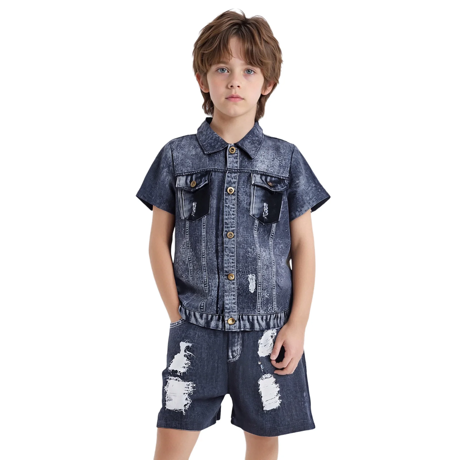 Kids Boys Fashion Imitation Denim Outfit Summer Turn-Down Collar Short Sleeves Shirt with Shorts for Holiday Weekend Birthday
Kids Boys Fashion Imitation Denim Outfit Summer Turn-Down Collar Short Sleeves Shirt with Shorts for Holiday Weekend Birthday