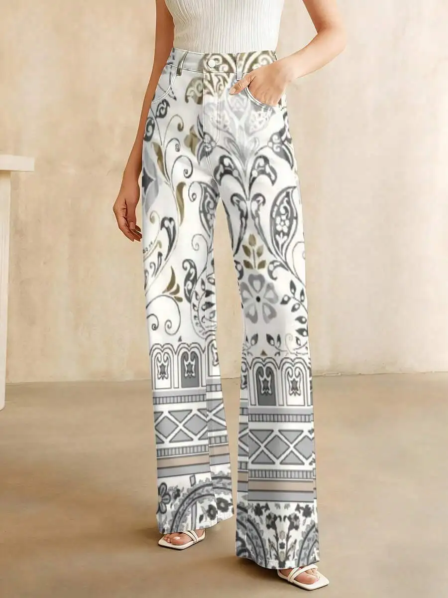 High-Waist Wide Leg Printed Denim Pants Women Casual Vintage Floral Pattern Trousers
High-Waist Wide Leg Printed Denim Pants Women Casual Vintage Floral Pattern Trousers