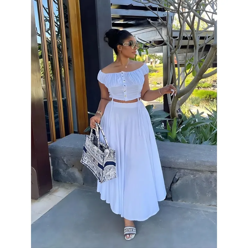 Wepbel Y2K off-Shoulder tshirts top women big swing skirts sets Short Top Draping Effect Long Skirt Fashion Suit Two-Piece Set
Wepbel Y2K off-Shoulder tshirts top women big swing skirts sets Short Top Draping Effect Long Skirt Fashion Suit Two-Piece Set