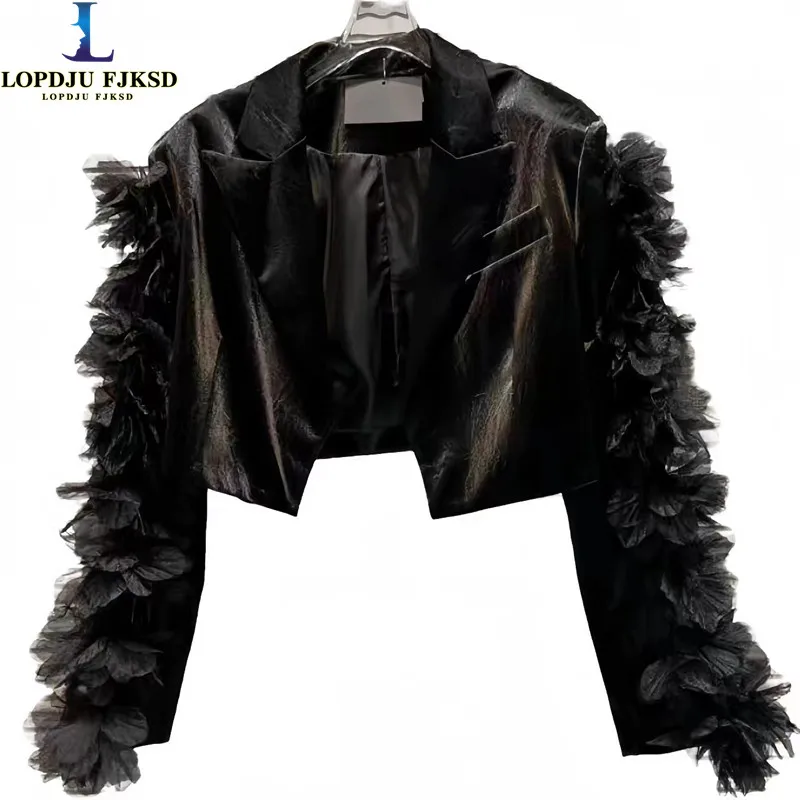 Women's PU Coat with Turn-down Collar, Short Jacket, Casual Loose Female Clothing, Flowers Spliced, Spring, Autumn, Winter, New
Women's PU Coat with Turn-down Collar, Short Jacket, Casual Loose Female Clothing, Flowers Spliced, Spring, Autumn, Winter, New