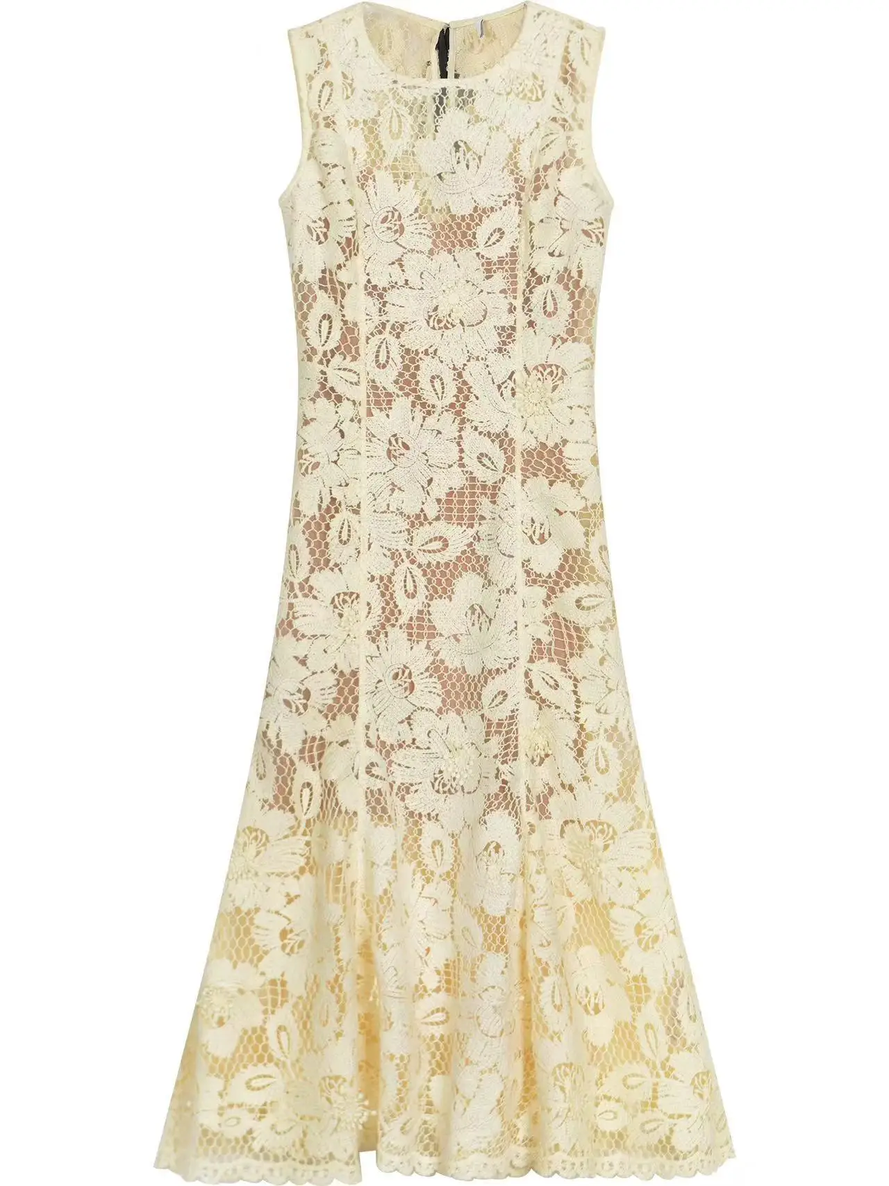 Women's Beige Crochet Lace Dress Sleeveless O-Neck A-Line Midi Dress Elegant Hollow Out Embroidery Party Dress for Wedding Guest
Women's Beige Crochet Lace Dress Sleeveless O-Neck A-Line Midi Dress Elegant Hollow Out Embroidery Party Dress for Wedding Guest