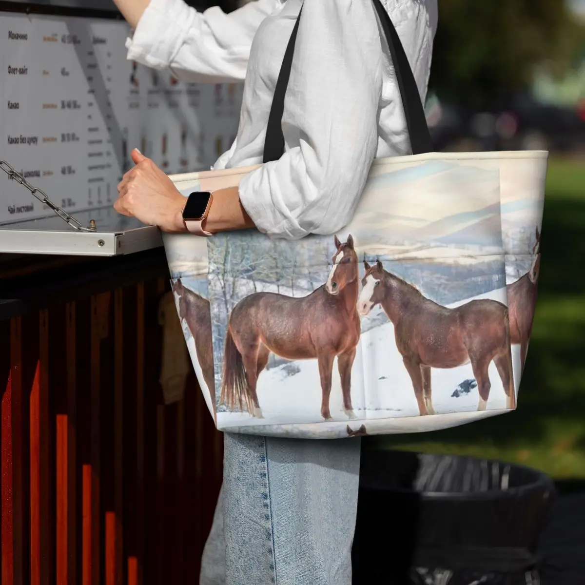 Horses With Snow And Sunset Hills Beach Tote Bag Sport Gym Yoga Duffle Large Tote Bag Women Travel Bag Fitness bag
Horses With Snow And Sunset Hills Beach Tote Bag Sport Gym Yoga Duffle Large Tote Bag Women Travel Bag Fitness bag