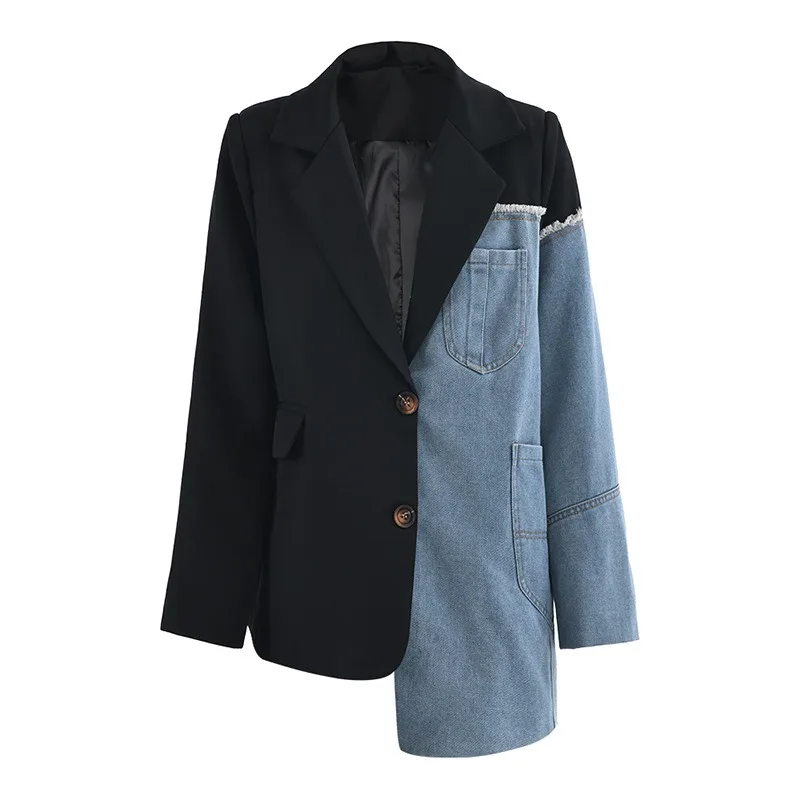 Blue Denim Irregular Patchwork Coat Women New Lapel Long Sleeve Loose Suit Jacket Fashion Single Breasted Spring Autumn 2026
Blue Denim Irregular Patchwork Coat Women New Lapel Long Sleeve Loose Suit Jacket Fashion Single Breasted Spring Autumn 2026
