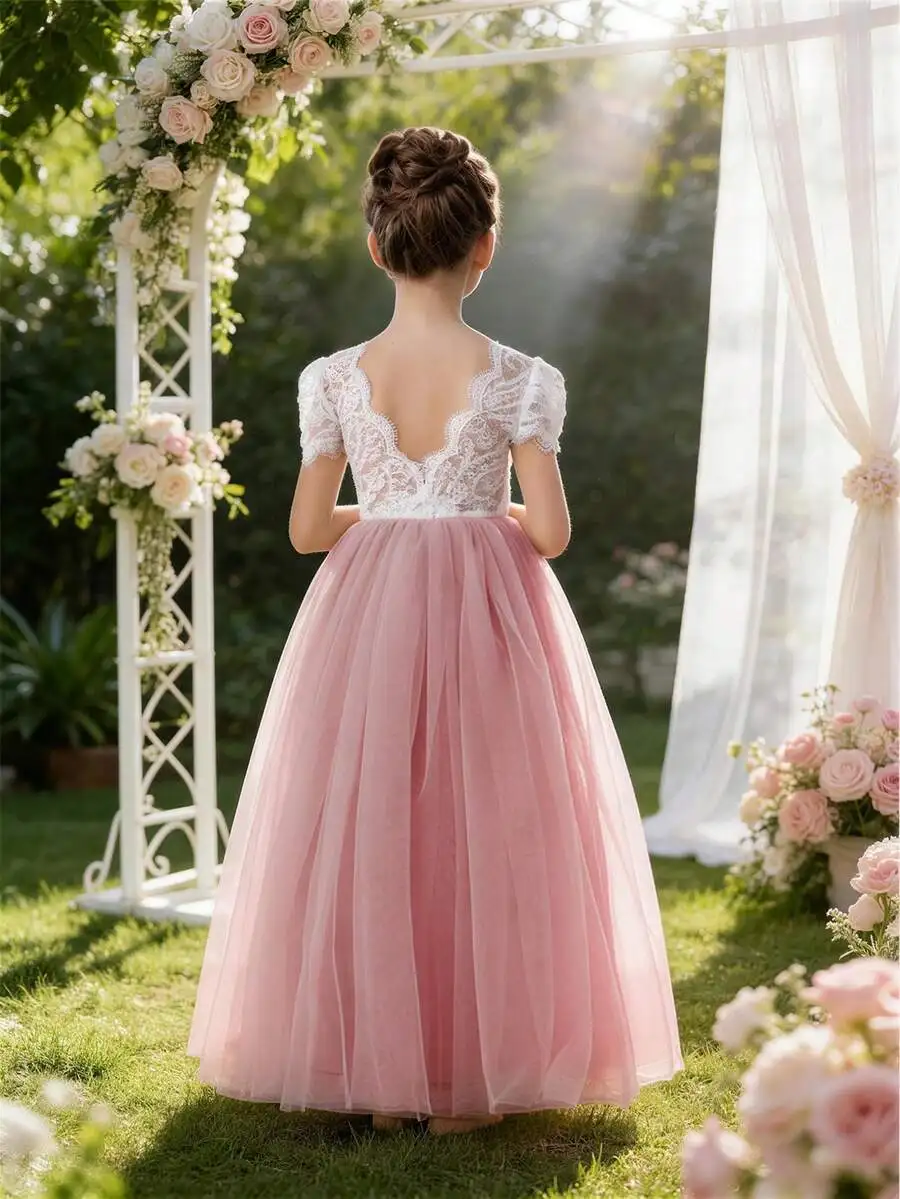 Elegant Pink V-Neck Lace Trim Tulle Evening Dress For Formal Party Wedding Bridesmaid
Elegant Pink V-Neck Lace Trim Tulle Evening Dress For Formal Party Wedding Bridesmaid