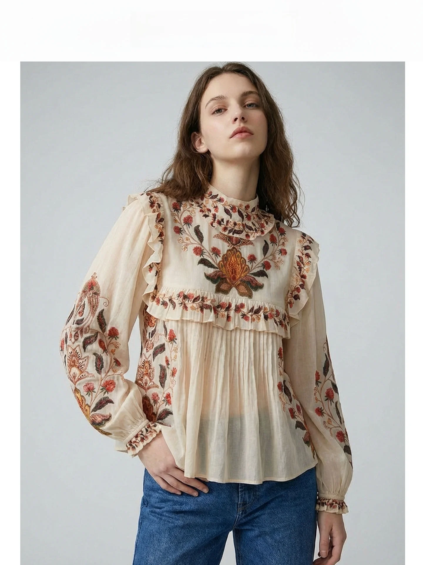 Retro Floral Print Loose Women's Shirt Bohemian Style Sleeveless Blouse with Lace Trim French Style round Neck Long Sleeve Top
Retro Floral Print Loose Women's Shirt Bohemian Style Sleeveless Blouse with Lace Trim French Style round Neck Long Sleeve Top