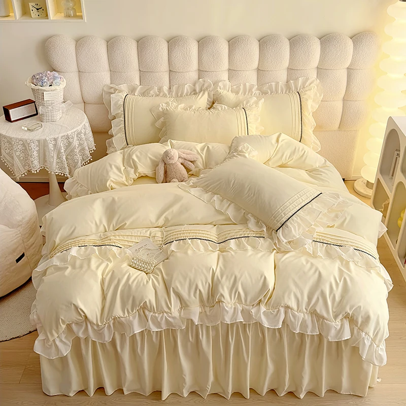 Romantic Lace Design Bedding Sets 4pcs Lace Bed Skirt King Size Washed Cotton Skin Friendly Breathable For Comfortable Sleep
Romantic Lace Design Bedding Sets 4pcs Lace Bed Skirt King Size Washed Cotton Skin Friendly Breathable For Comfortable Sleep