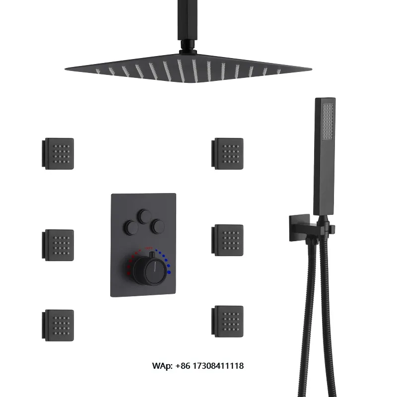 12-inch stainless steel black 3-function hotel thermostatic shower set
12-inch stainless steel black 3-function hotel thermostatic shower set