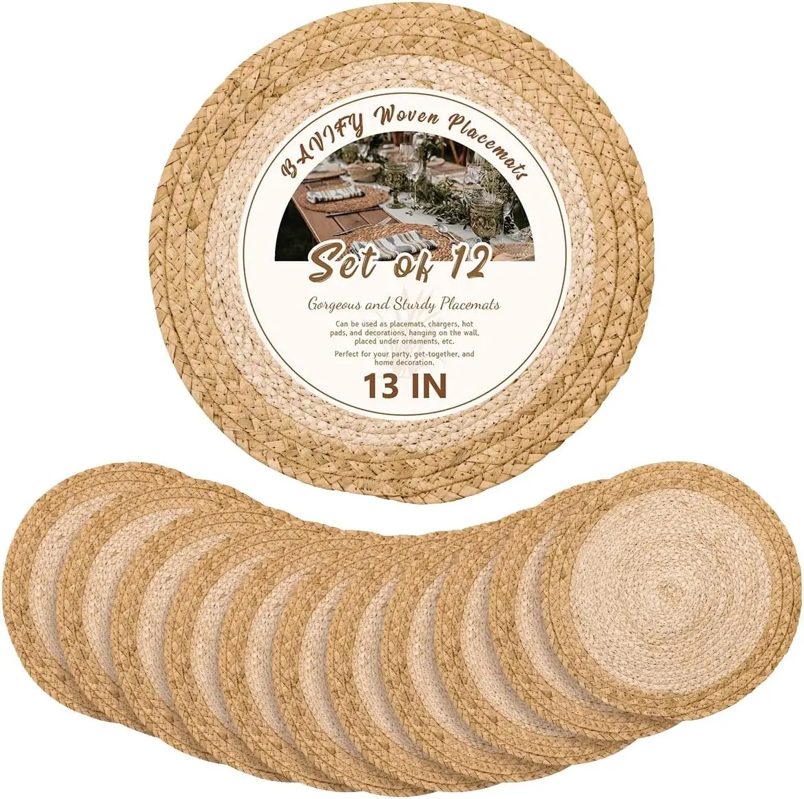 Set of 12 Boho Farmhouse Round Placemats, Rattan Wicker Chargers for Dining Table Decor
Set of 12 Boho Farmhouse Round Placemats, Rattan Wicker Chargers for Dining Table Decor