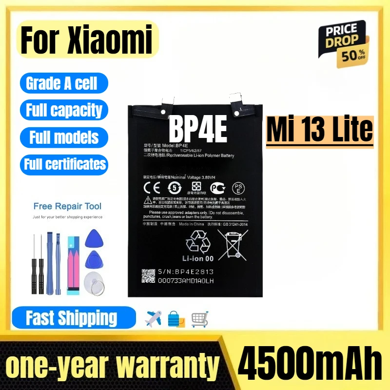 BP4E for Xiaomi Mi 13 Lite Phone Battery High Quality High Capacity Battery Replacement Bateria Grade A Cell with Tools
BP4E for Xiaomi Mi 13 Lite Phone Battery High Quality High Capacity Battery Replacement Bateria Grade A Cell with Tools