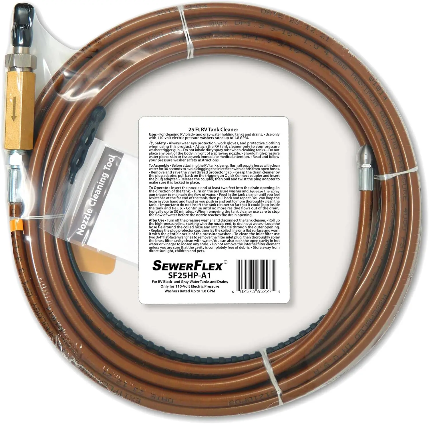 RV Tank Cleaner - 25 Ft Hydro-Jetter (ONLY for Your Electric Pressure Washer with Color Spray Tips)
RV Tank Cleaner - 25 Ft Hydro-Jetter (ONLY for Your Electric Pressure Washer with Color Spray Tips)