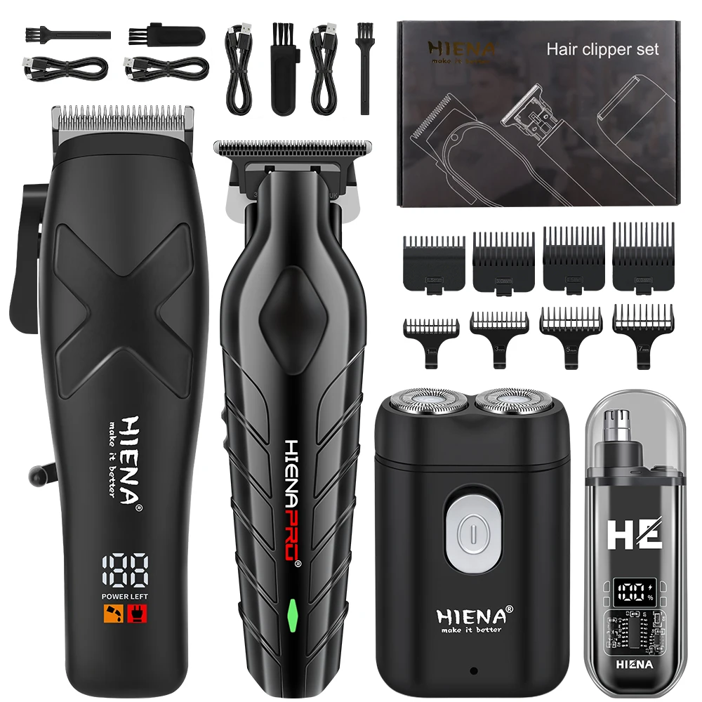 HIENA 4-in-1 Hair Clipper Set Cordless Trimmer Shaver Nose Hair Trimmer Kit LCD Display Barber Grooming Set for Men
HIENA 4-in-1 Hair Clipper Set Cordless Trimmer Shaver Nose Hair Trimmer Kit LCD Display Barber Grooming Set for Men