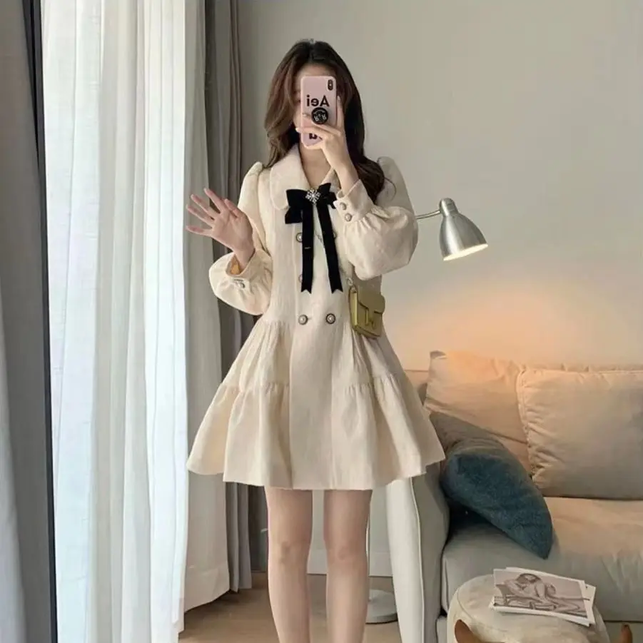 Korea Women Short Dress Fashion Sweet Bow Turn-Down Collar Mini Dresses Elegant Fashion Waist Femme
Korea Women Short Dress Fashion Sweet Bow Turn-Down Collar Mini Dresses Elegant Fashion Waist Femme