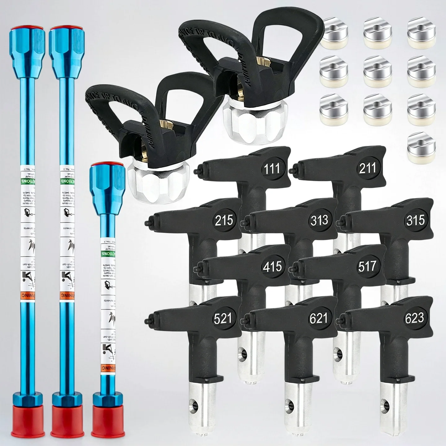 15Pcs Airless Paint Spray Nozzle Set with 10 Tips, 3 Extension Wands & 2 Guards
15Pcs Airless Paint Spray Nozzle Set with 10 Tips, 3 Extension Wands & 2 Guards