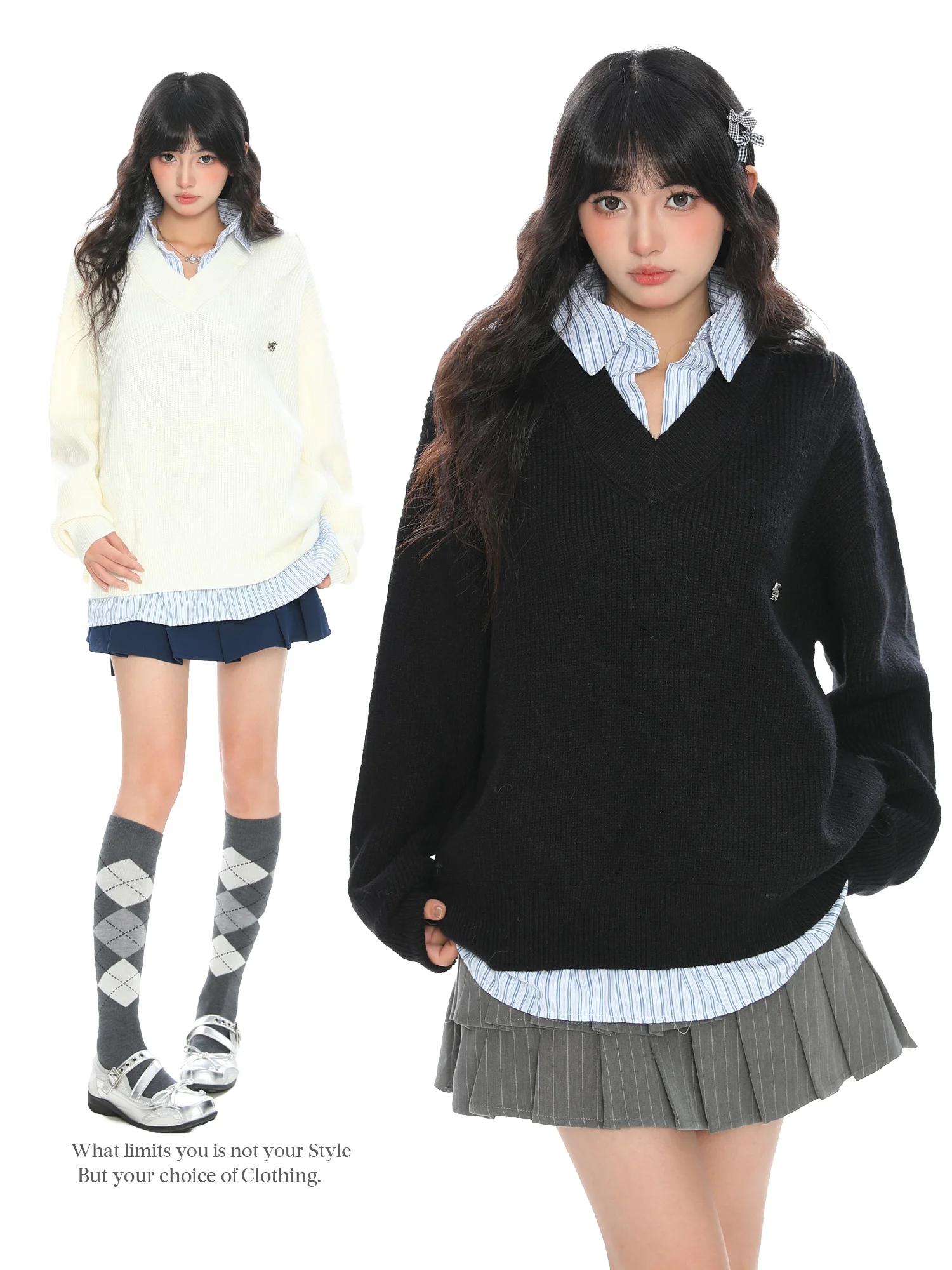 Soft Cozy Striped Splice Fake Two-Piece Knitted Sweater Women's Autumn Winter Overhead Knitwear Casual Comfortable Sle
Soft Cozy Striped Splice Fake Two-Piece Knitted Sweater Women's Autumn Winter Overhead Knitwear Casual Comfortable Sle