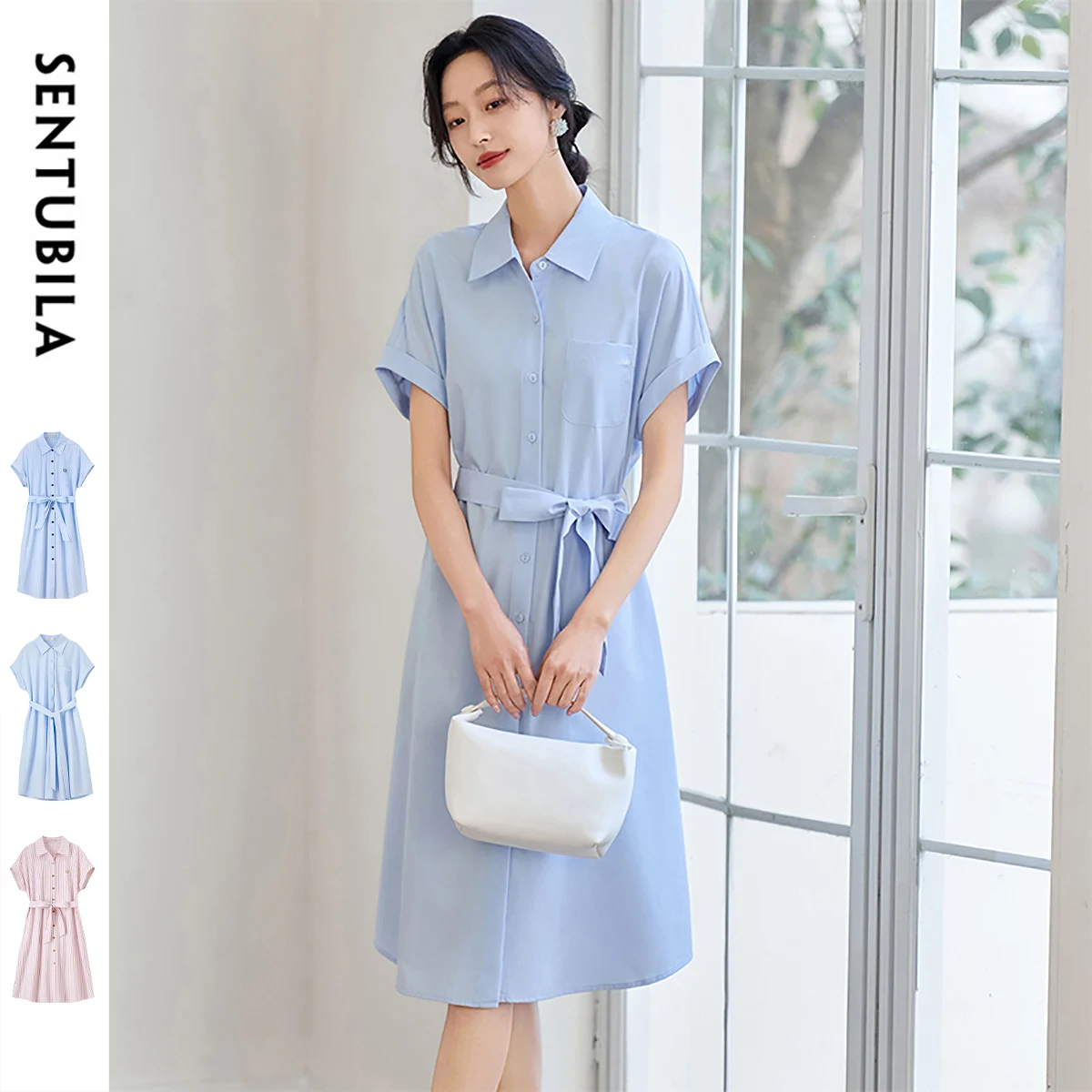 SENTUBILA Straight Cotton Shirt Dress Summer 2025 New Turn Down Collar Pockets Wrap Simple Elegant Mid Length Dress 152L59264
SENTUBILA Straight Cotton Shirt Dress Summer 2025 New Turn Down Collar Pockets Wrap Simple Elegant Mid Length Dress 152L59264