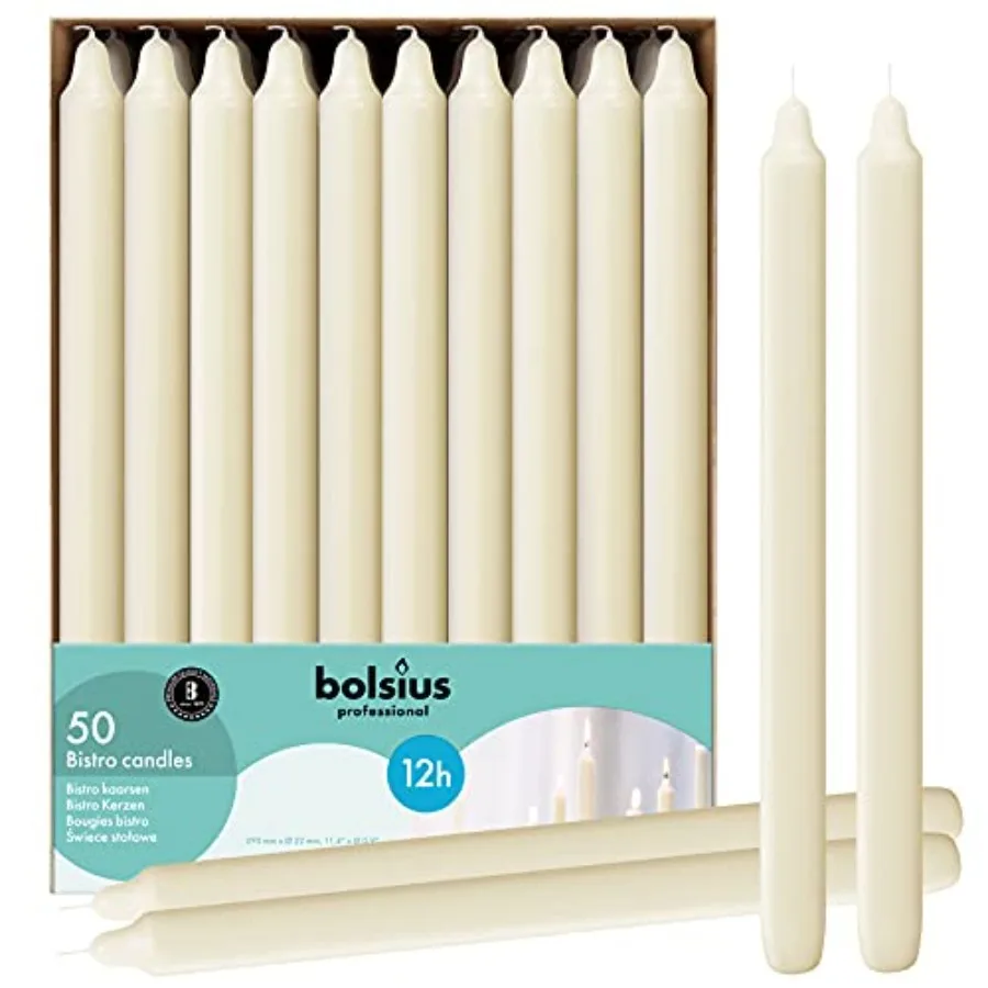 Ivory Candlesticks Bulk Pack 50 Count - Unscented Dripless 11.5 Inch Household and Dinner Candle Set - 12+ Hours - Premium Euro
Ivory Candlesticks Bulk Pack 50 Count - Unscented Dripless 11.5 Inch Household and Dinner Candle Set - 12+ Hours - Premium Euro