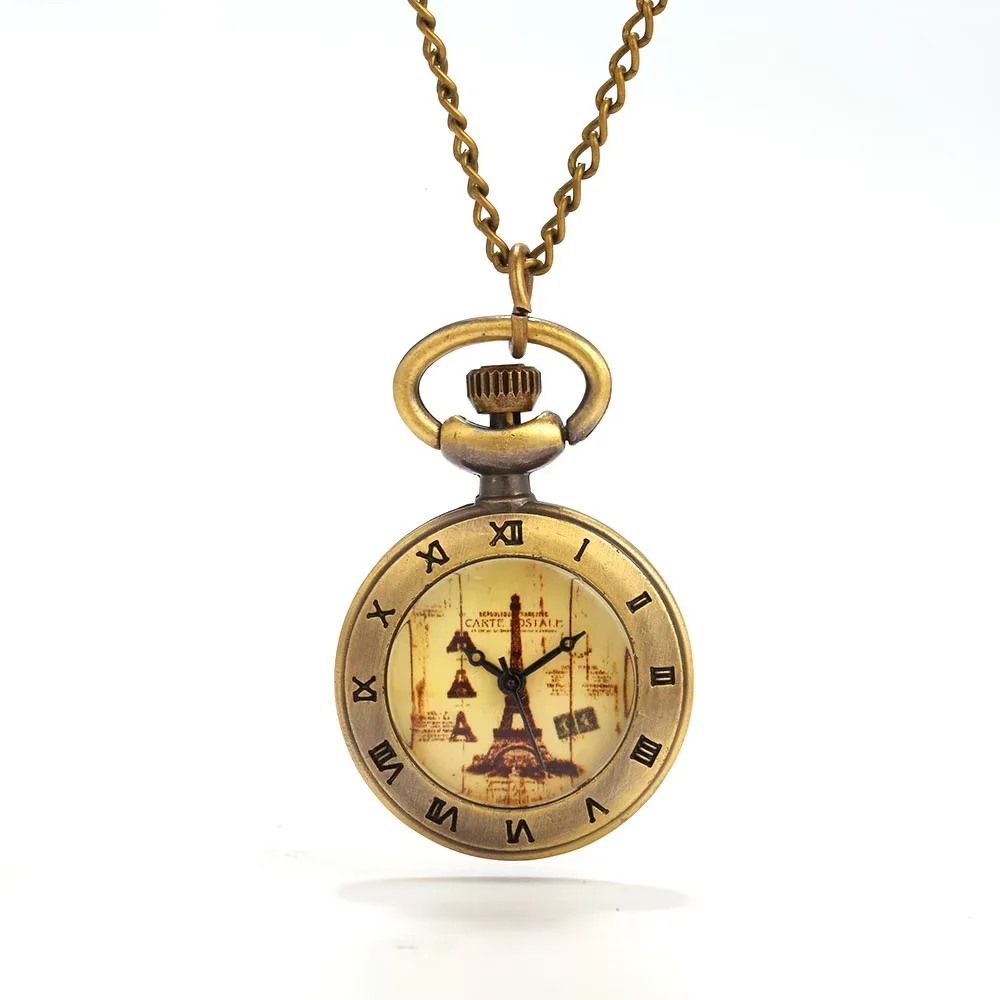 6100 Bronze yellow face Roman scale Paris Tower pocket watch retro gift personality creative quartz pocket watch
6100 Bronze yellow face Roman scale Paris Tower pocket watch retro gift personality creative quartz pocket watch