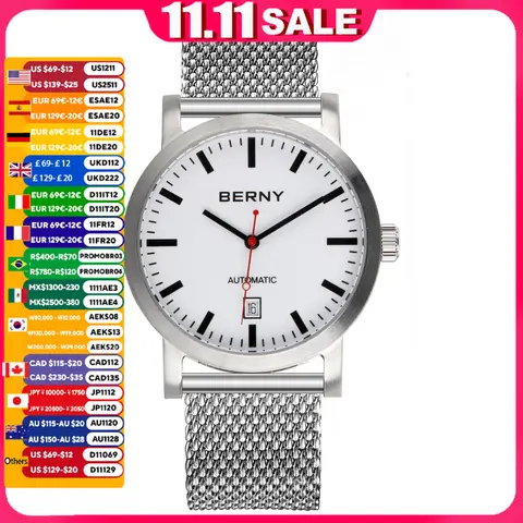 BERNY Swiss Railway Men orologio da polso orologio meccanico per uomo orologi automatici gabbiano Luxury Brand orologio maschile 5ATM impermeabile