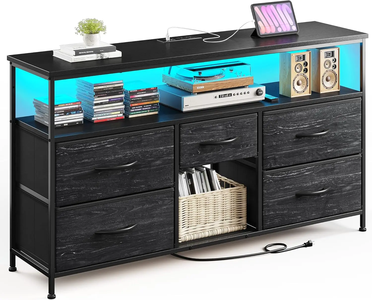 TV Stand with LED Lights & Power Outlets, Entertainment Center for 50" Inch TV, 5 Drawers TV Stand for Bedroom Dresser with Shel
TV Stand with LED Lights & Power Outlets, Entertainment Center for 50" Inch TV, 5 Drawers TV Stand for Bedroom Dresser with Shel
