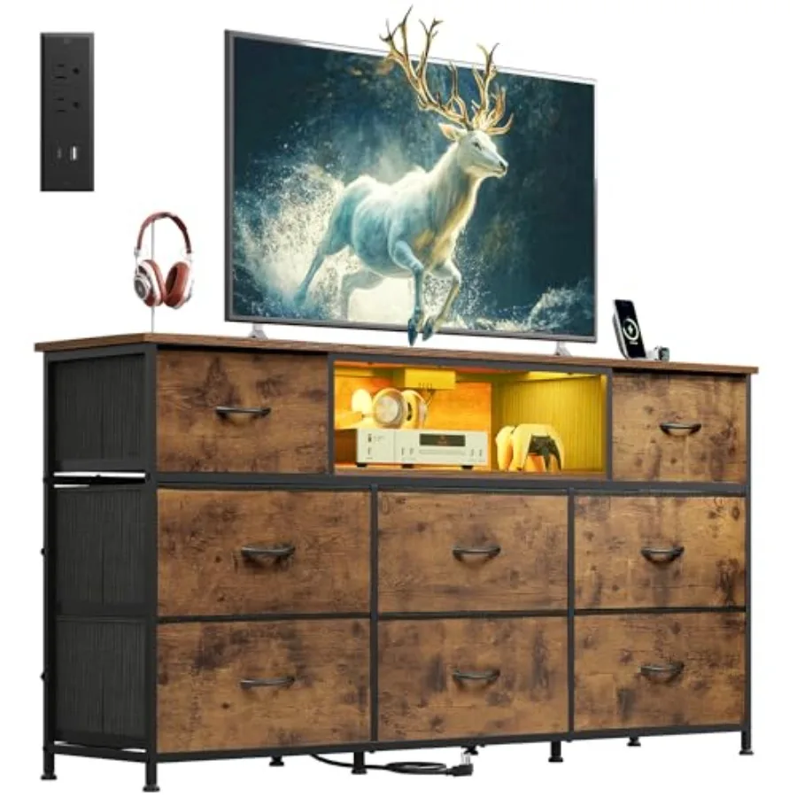 Dresser TV Stand for 50-65 inch TV rustic brown engineered wood entertainment center with LED lights charging station 8 fabric
Dresser TV Stand for 50-65 inch TV rustic brown engineered wood entertainment center with LED lights charging station 8 fabric