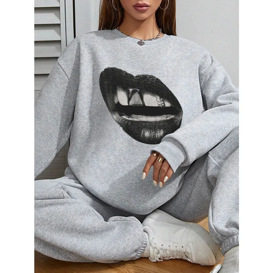 Women Basic Casual Pullover Long Sleeve Black Lips Printed Round Neck Spring Autumn
Women Basic Casual Pullover Long Sleeve Black Lips Printed Round Neck Spring Autumn